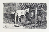 GIOVANNI FATTORI, Interno di Stalla con Cavalli, etching